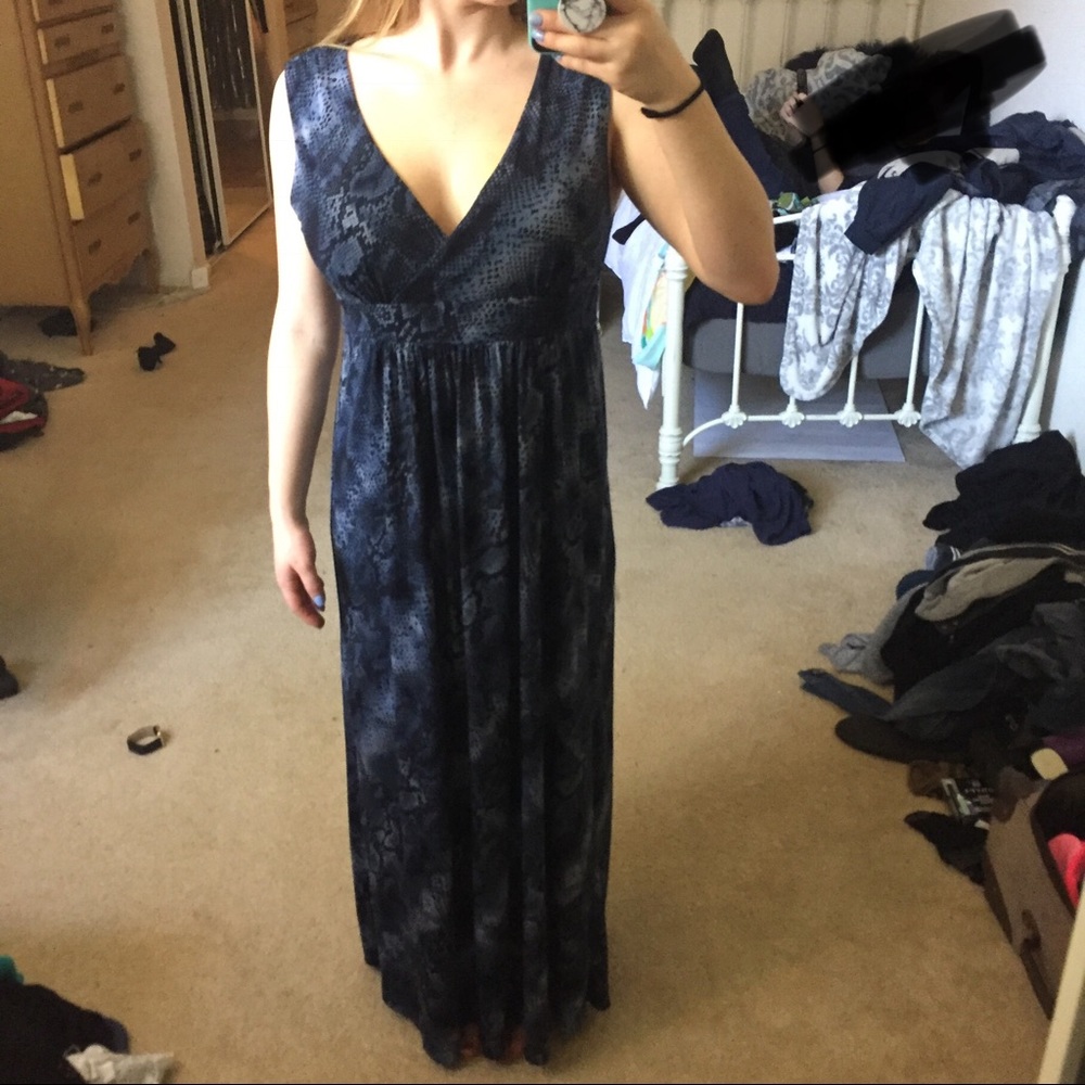 Dark Blue snakeskin designed Maxi Dress